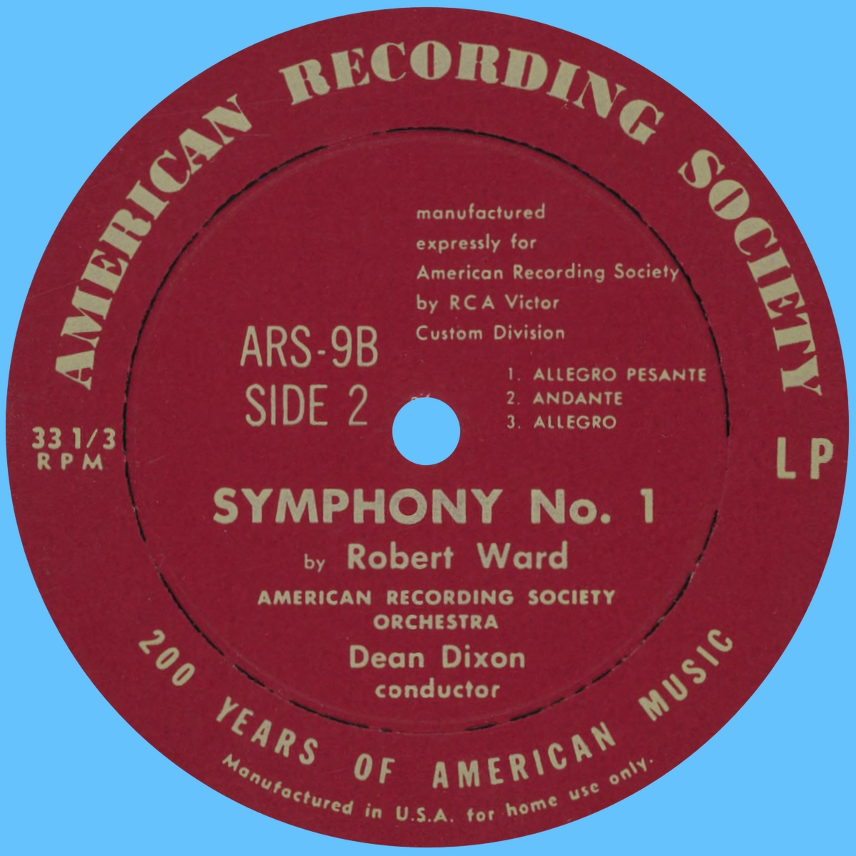 Étiquette verso du disque American Recording Society ARS 9