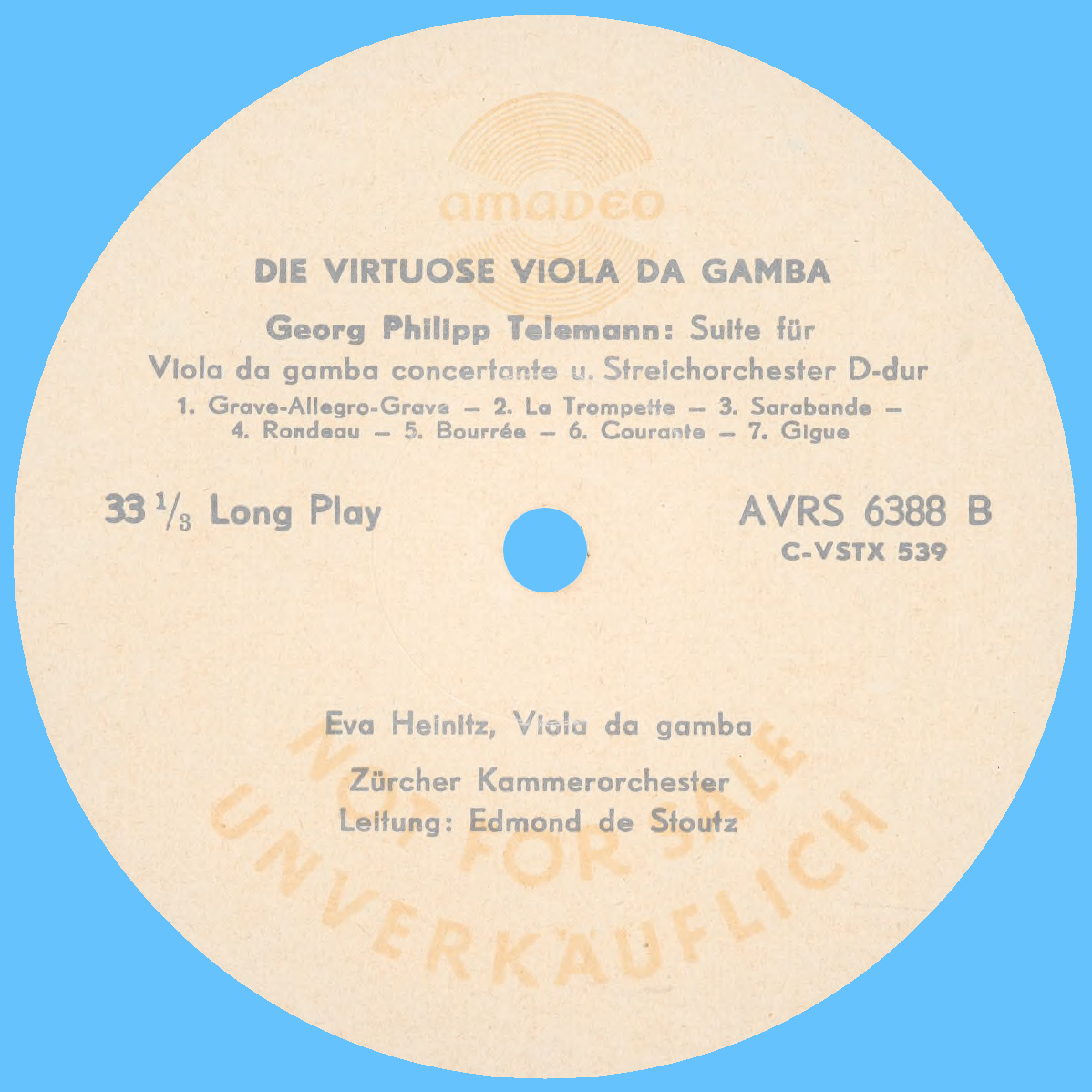 Étiquette verso du disque Amadeo AVRS 6388