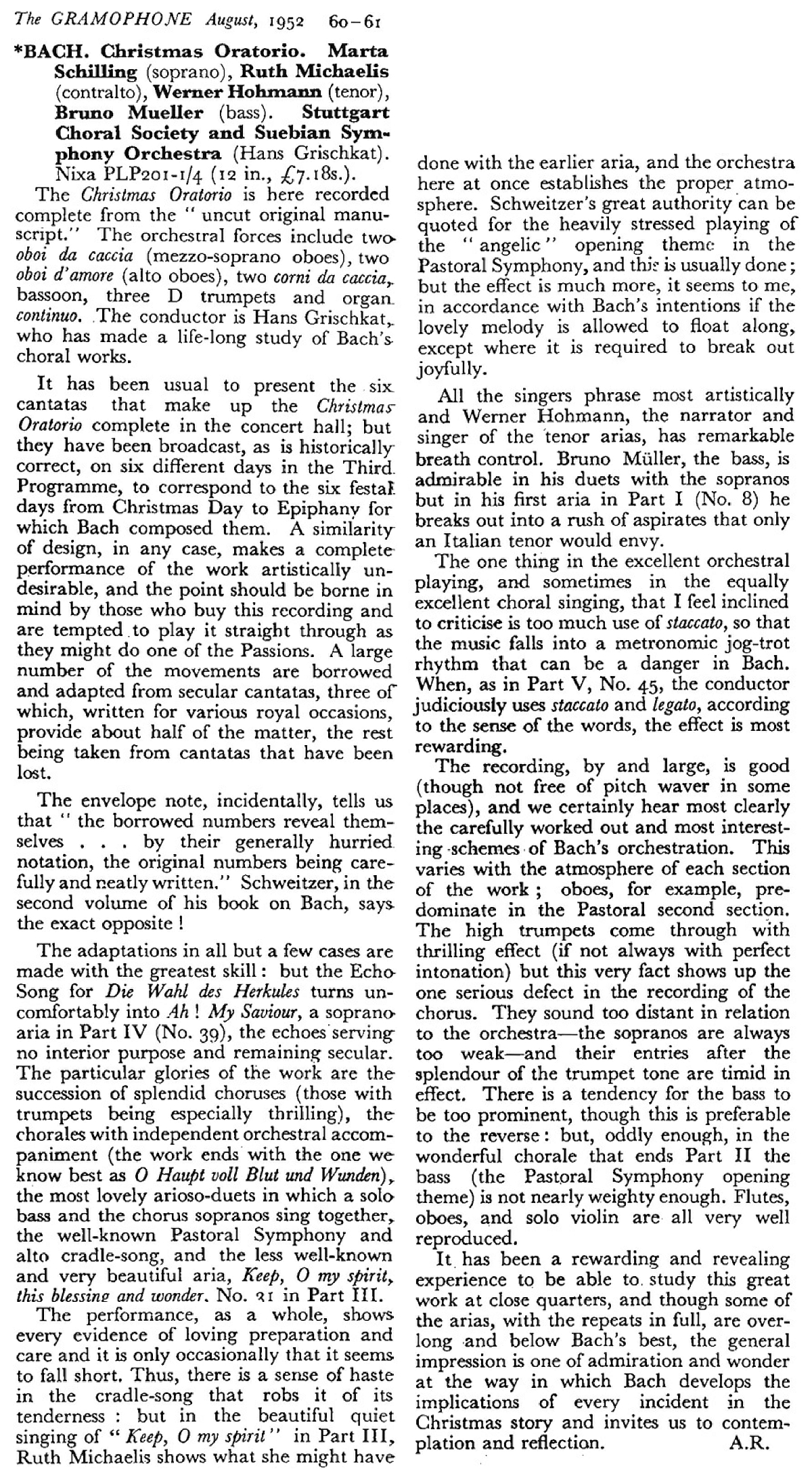 texte de Alec Robertson publié dans la revue «The Gramophone», août 1952, pages 60-61, cliquer pour une vue agrandie