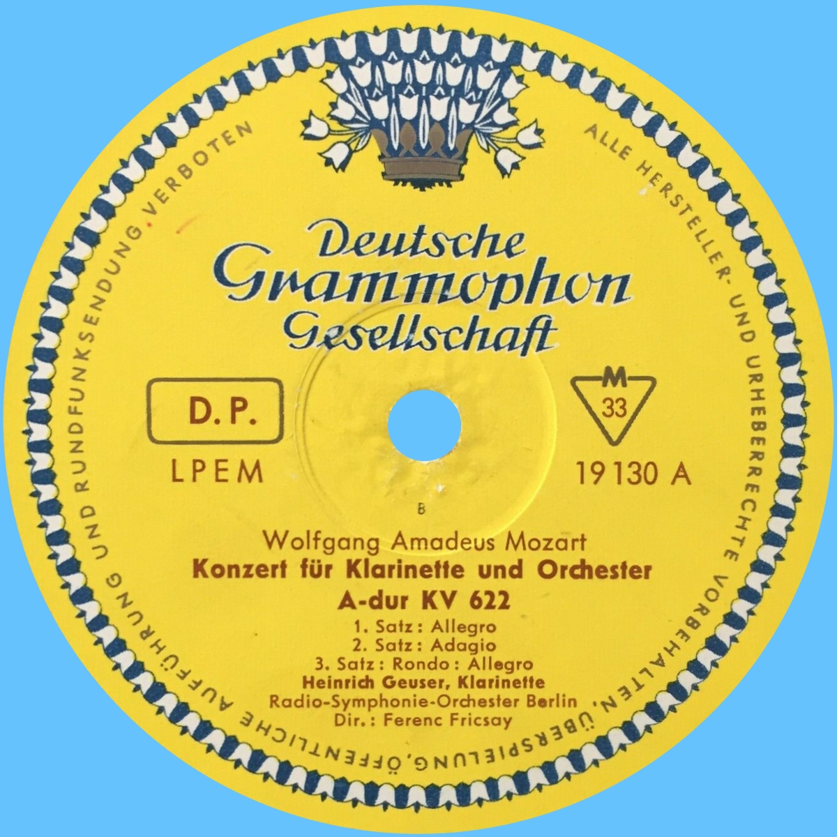 Étiquette recto du disque Deutsche Grammophon LPEM 19130