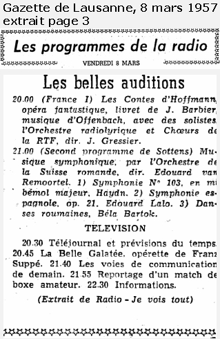 Gazette de Lausanne du 08.03.1957 en page 3, clicquer pour une vue agrandie
