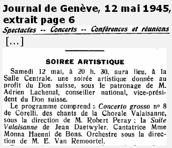 Journal de Genève, 12.05.1945, en page 6, clicquer pour une vue agrandie