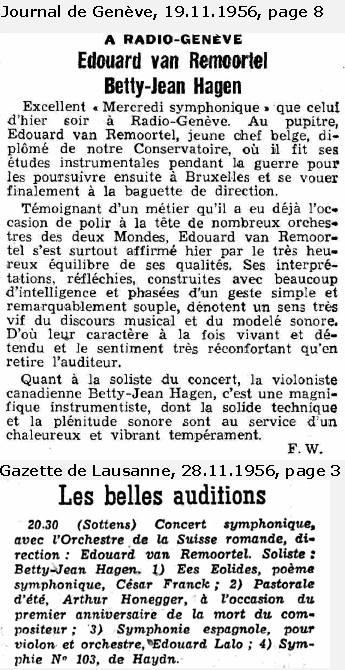 Journal de Genève du 29.11.1956 en page 8, clicquer pour une vue agrandie