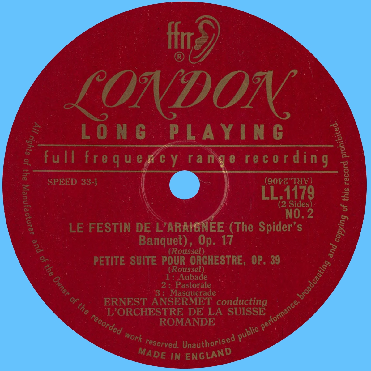 Étiquette verso du disque London LL 1179