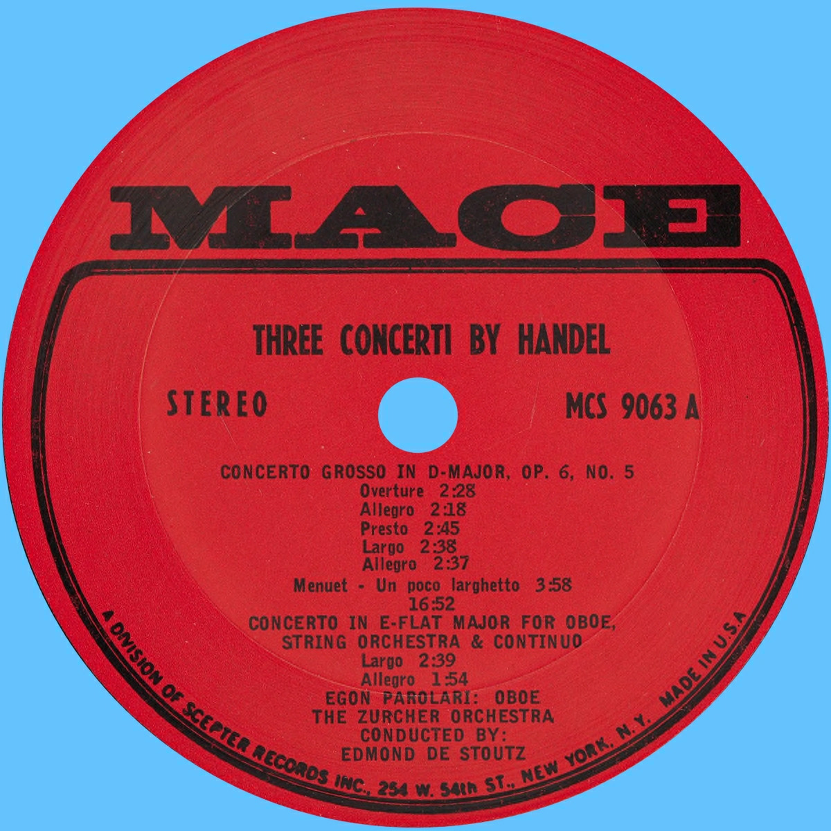 Étiquette recto du disque MACE MCS 9063