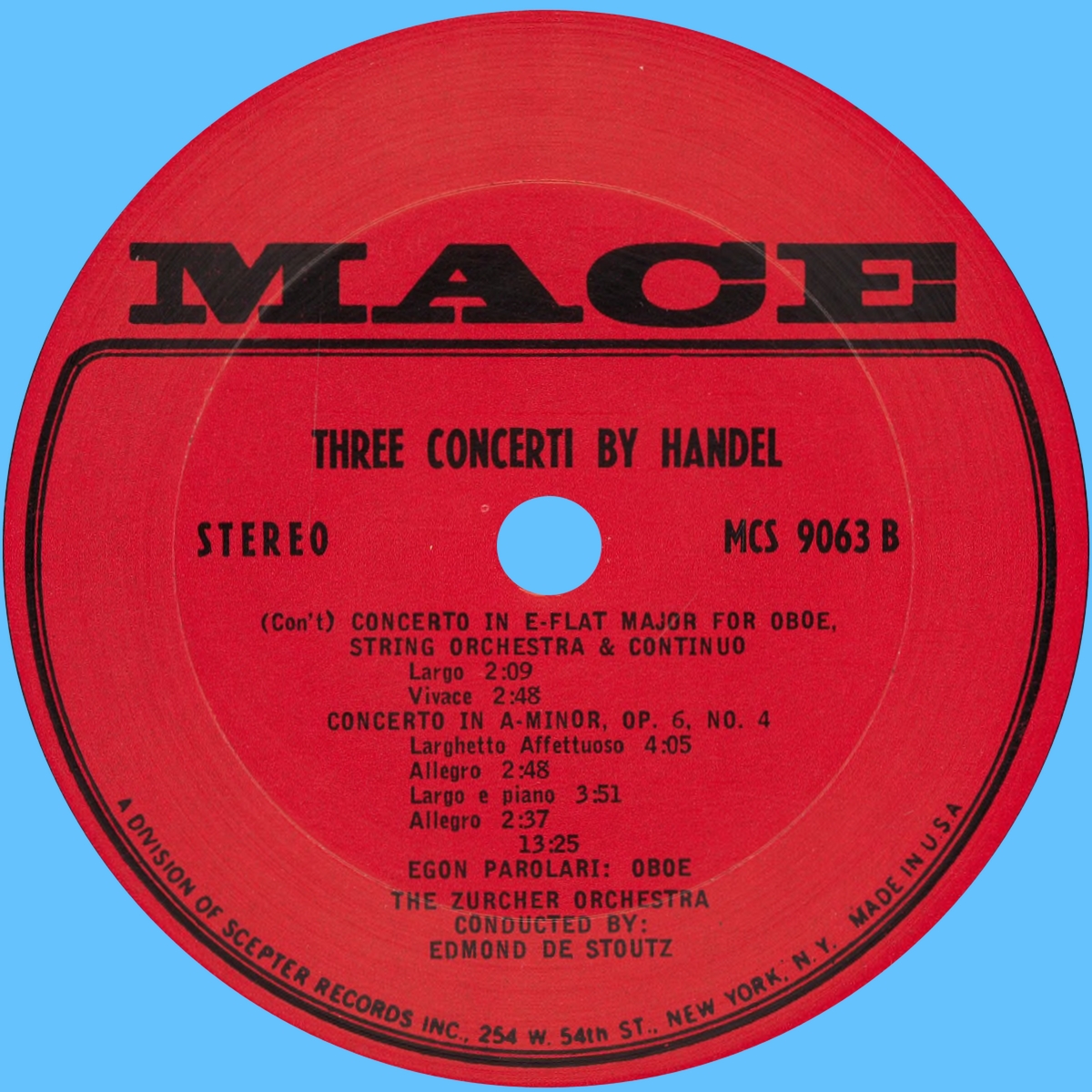 Étiquette verso du disque MACE MCS 9063