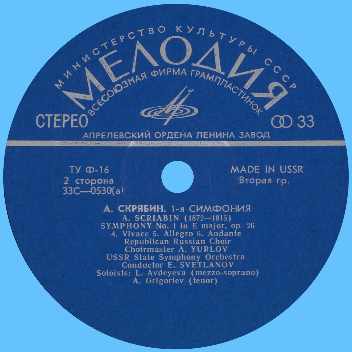 Étiquette verso du disque Melodiya C 0529 30