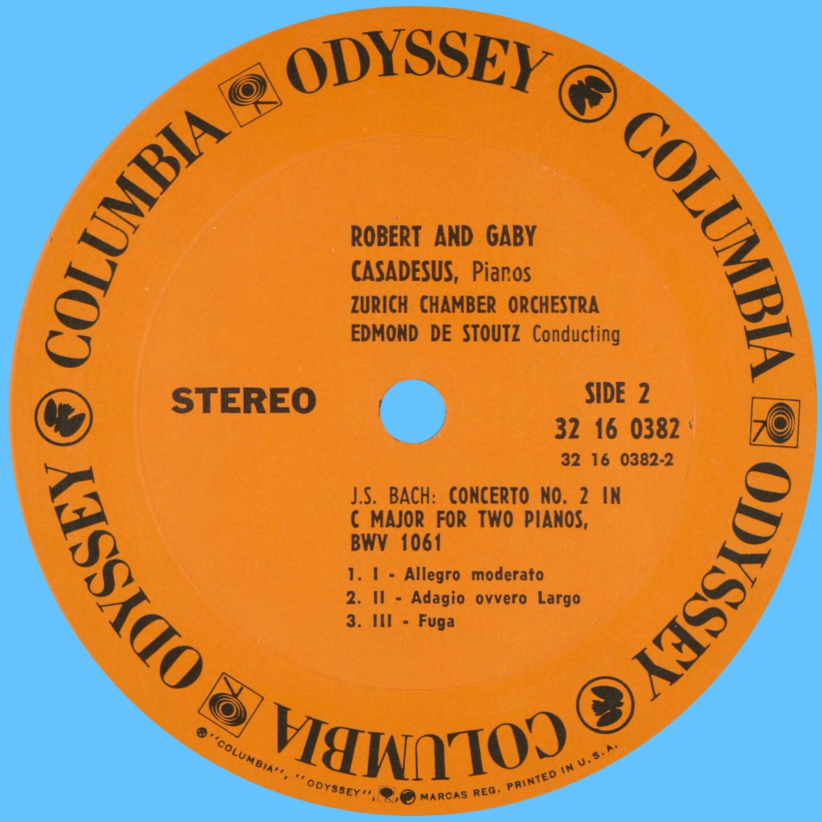 Étiquette verso du disque Odyssey 32 16 0382