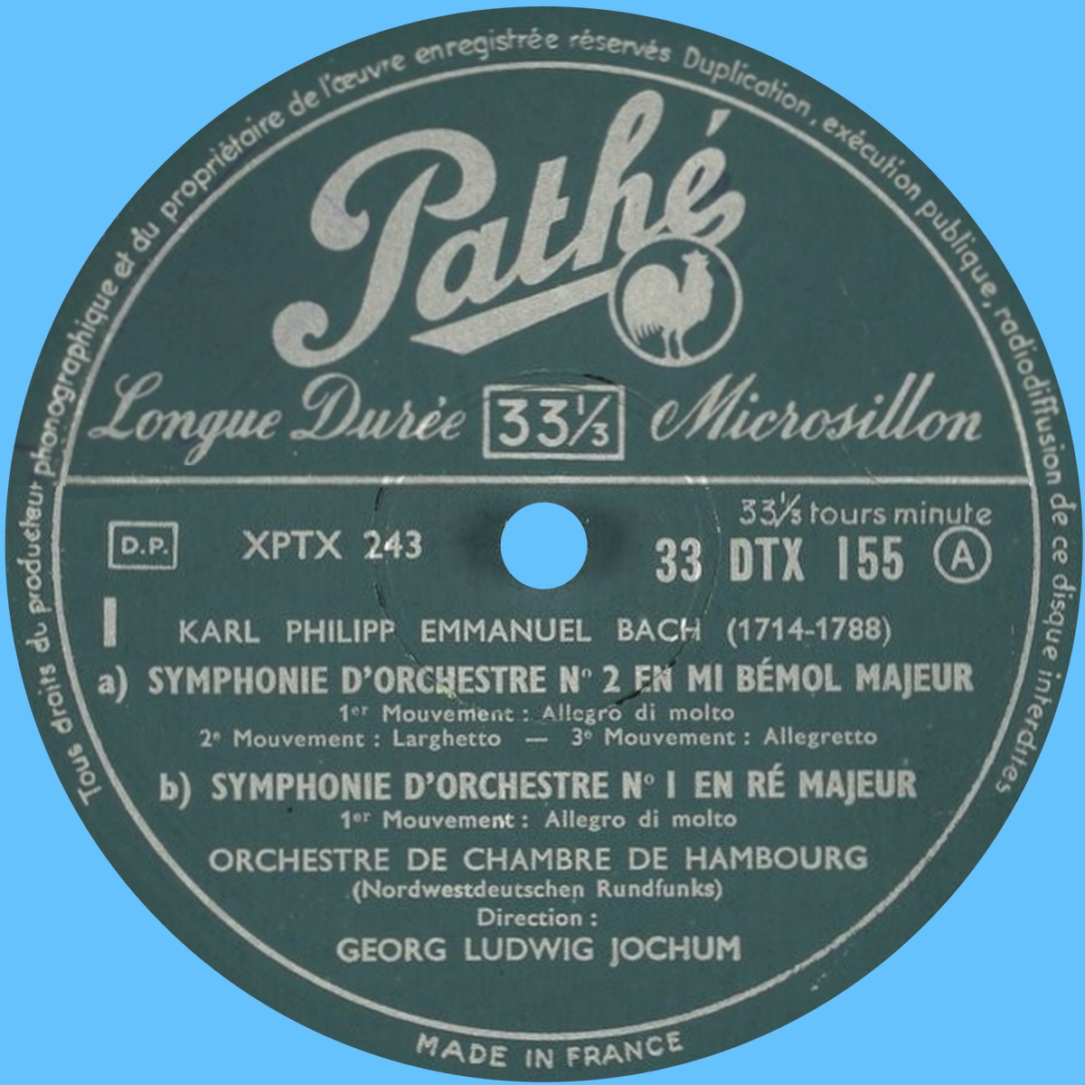 Étiquette recto du disque Pathé 33 DTX 155