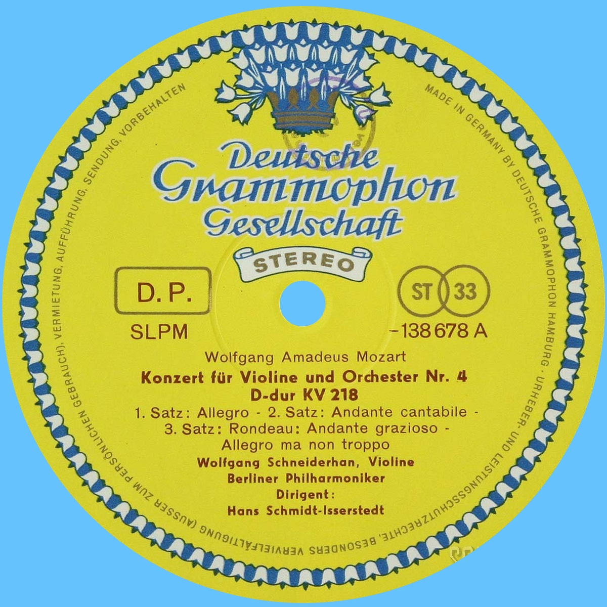 Étiquette recto du disque Deutsche Grammophon Gesellschaft SLPM 138 678