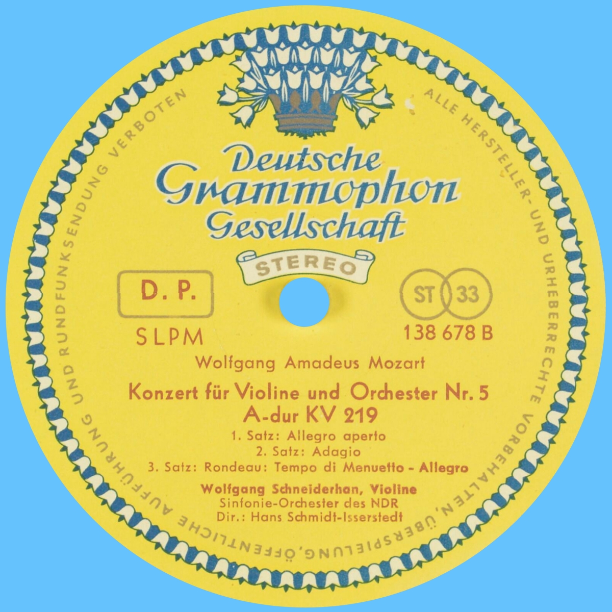 Étiquette verso du disque Deutsche Grammophon Gesellschaft SLPM 138 678