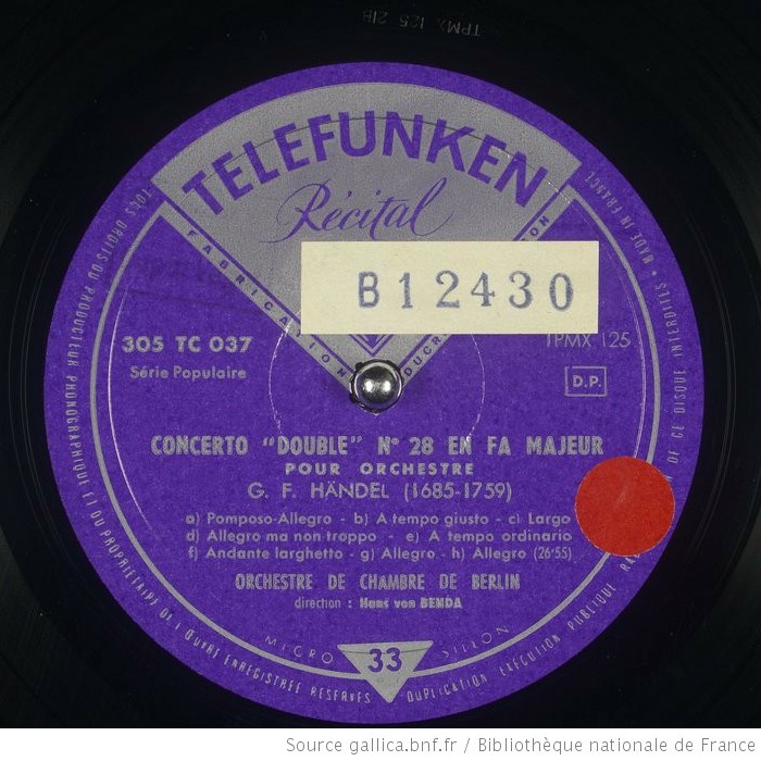 Étiquette de la face recto du disque Telefunken Récital 305 TC 037